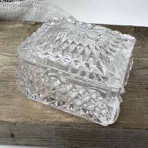 Vintage Sparkling Crystal Clear Diamond Cut Trinket Box With Lid